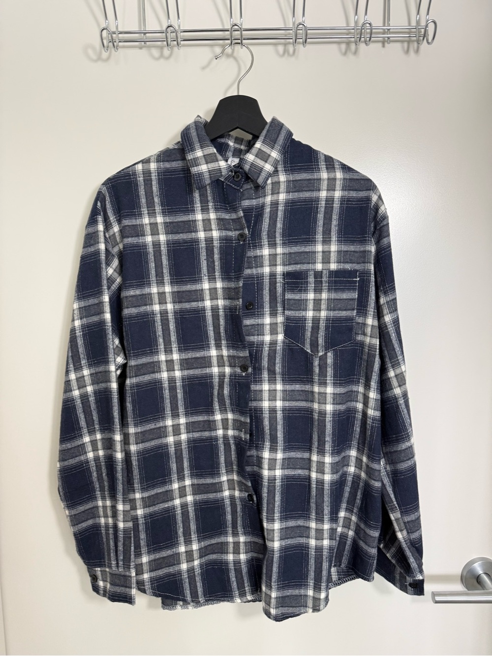 Women Navy & White Plaid Casual Button-Down Shirt